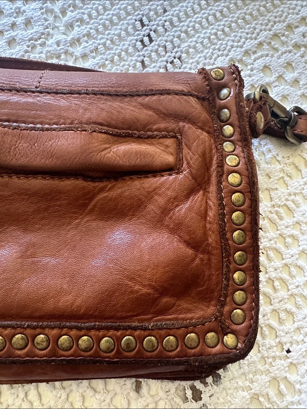 Sundance Brown Leather Stud-Trim Crossbody with Wristlet - Picture 8 of 11